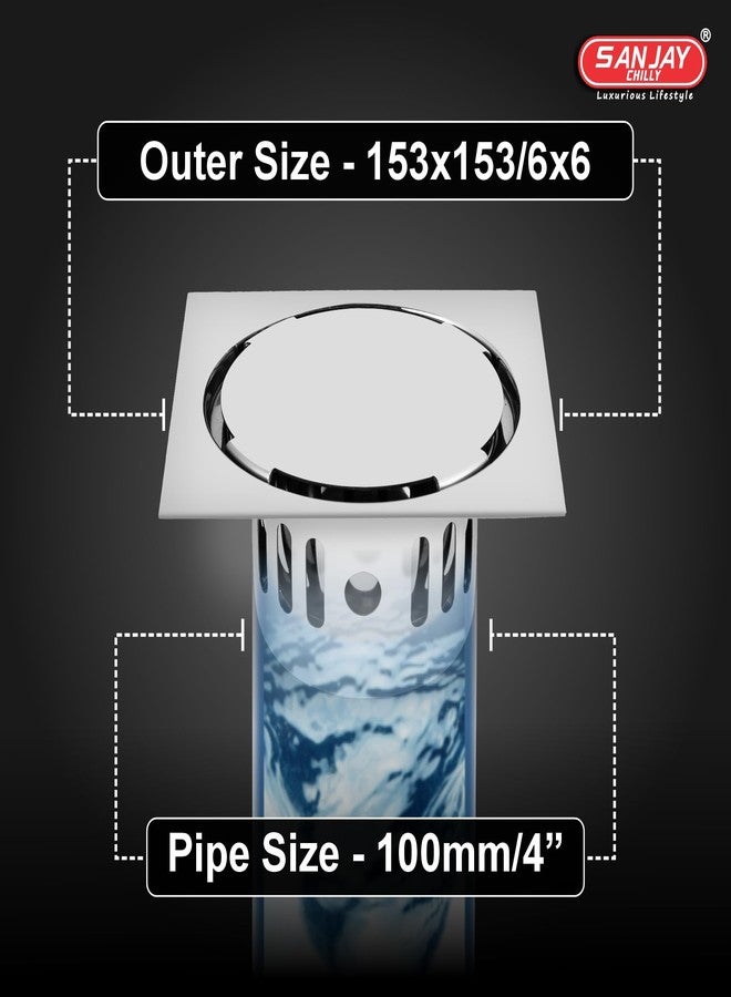 SANJAY CHILLY مصيدة صراصير مربعة الشكل من سانجاي تشيلي، مقاس 6×6 بوصة، مصنوعة من الفولاذ المقاوم للصدأ 304 | شبكة تصريف أرضية بلمسة نهائية لامعة للمنزل والمطبخ - Image 2